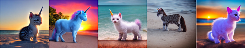 Images Produced with FreeU using: “unicorn kitten on the beach, high definition photo at dusk”