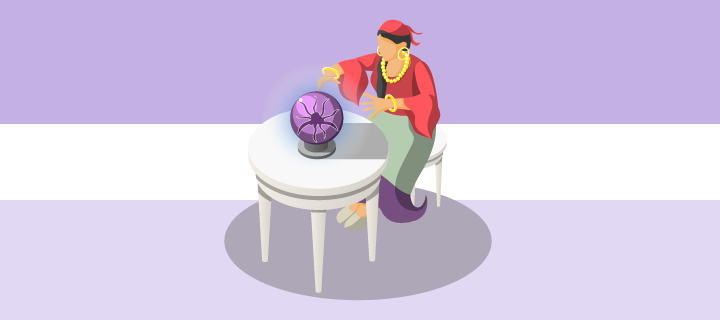 Illustration of a fortune teller looking inside her crystal ball